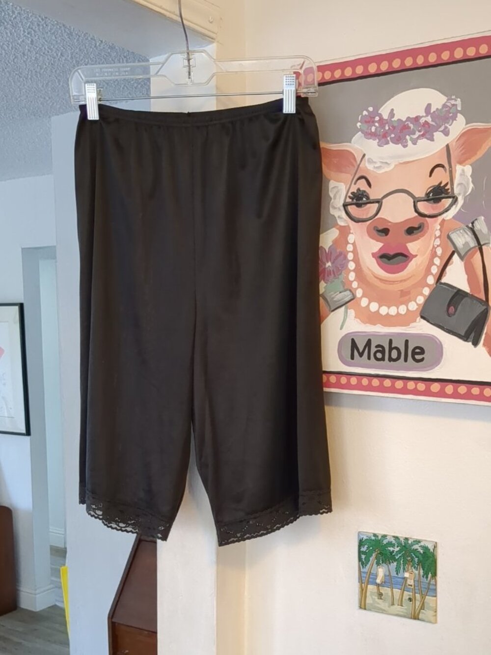 Vintage Vanity Fair Black Nylon Pettipants Split Slip Size M Bloomer Lingerie